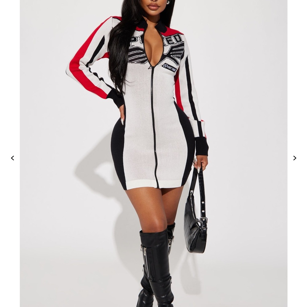 Fashion Nova Black and White Zip-Up Dress